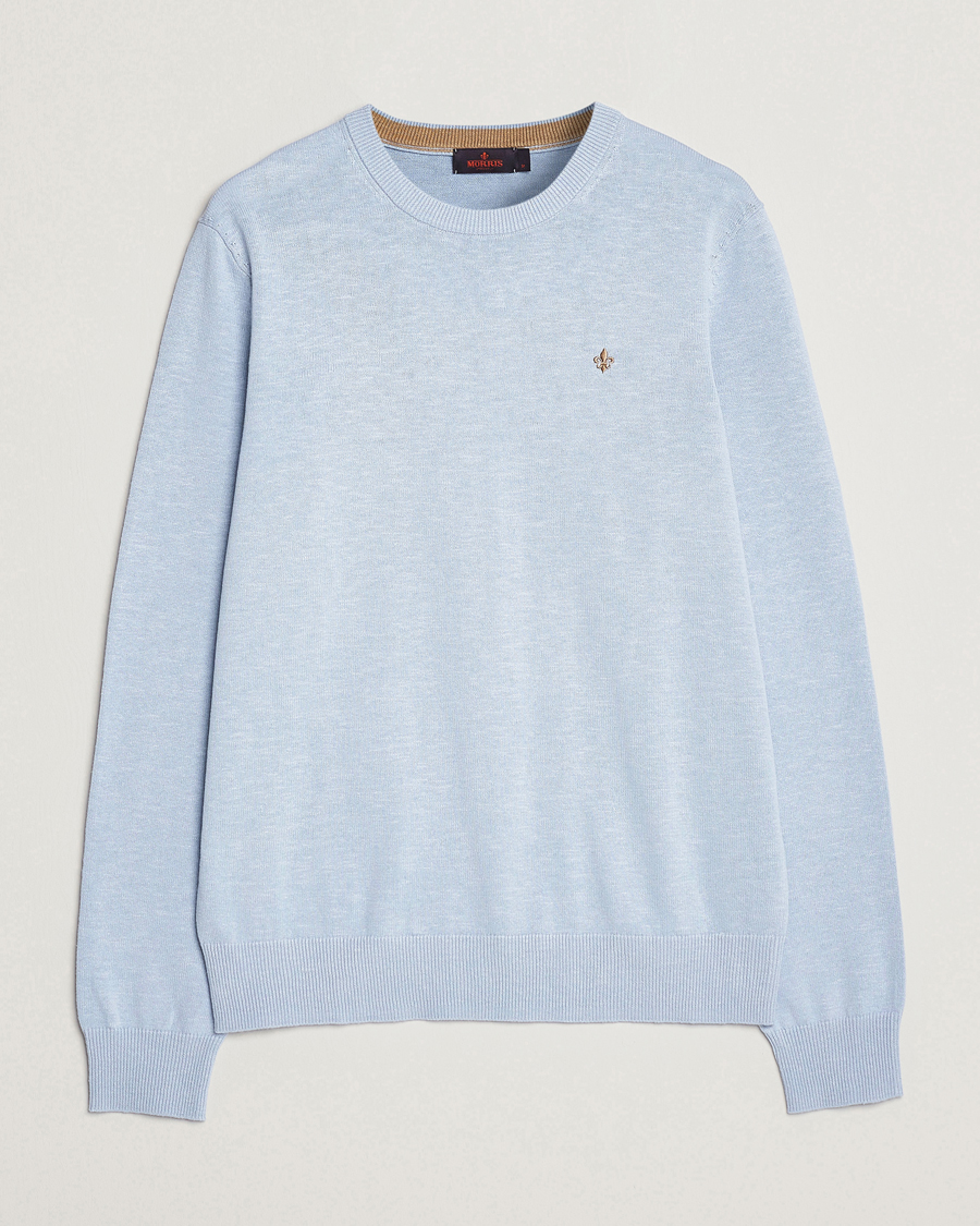Hombres | Jerséis y prendas de punto | Morris | Harold Cotton/Linen Summer Crew Neck Light Blue