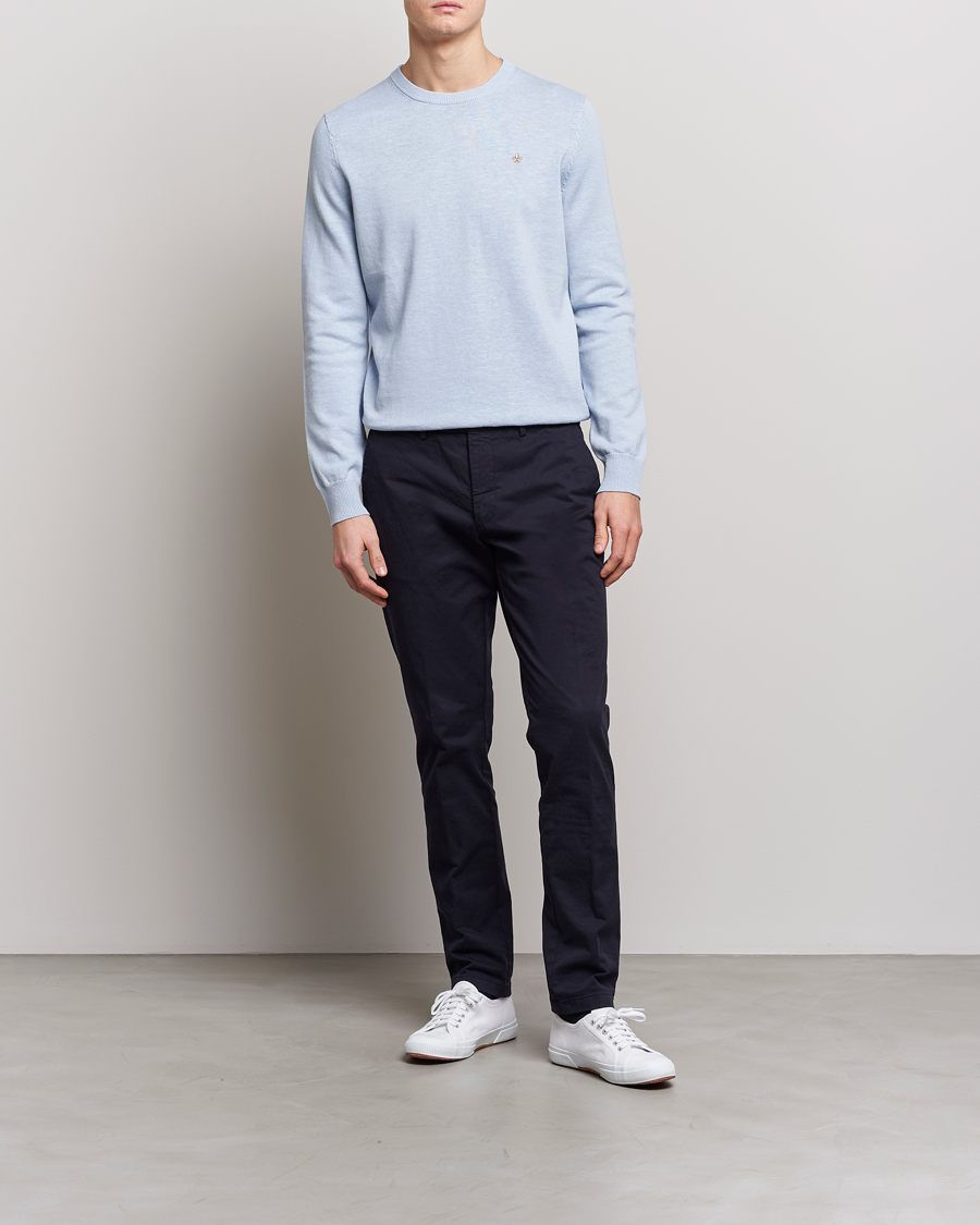 Hombres | Jerséis y prendas de punto | Morris | Harold Cotton/Linen Summer Crew Neck Light Blue