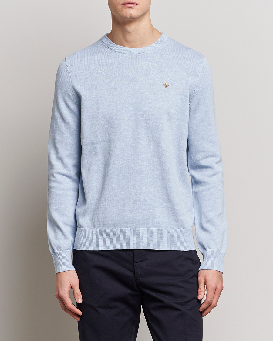 Hombres | Jerséis y prendas de punto | Morris | Harold Cotton/Linen Summer Crew Neck Light Blue