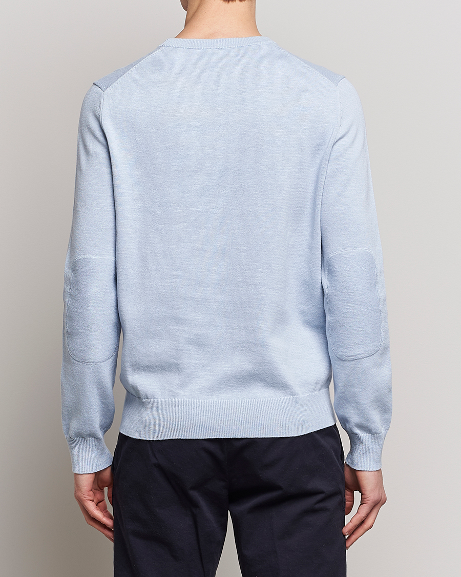 Hombres | Jerséis y prendas de punto | Morris | Harold Cotton/Linen Summer Crew Neck Light Blue