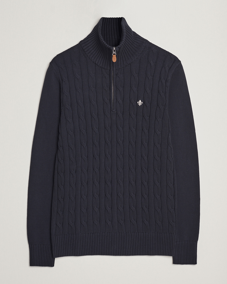 Hombres | Jerséis y prendas de punto | Morris | Raymond Cable Half Zip Old Blue
