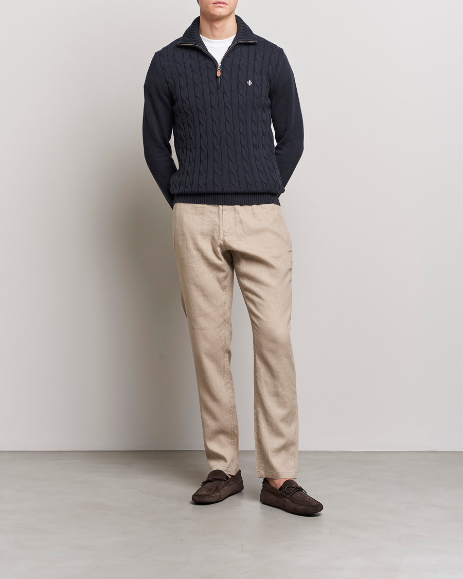 Hombres | Jerséis y prendas de punto | Morris | Raymond Cable Half Zip Old Blue