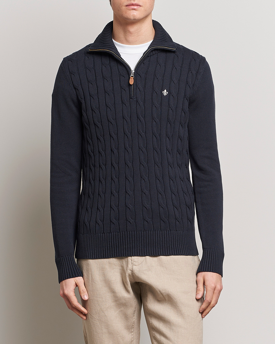 Hombres | Jerséis y prendas de punto | Morris | Raymond Cable Half Zip Old Blue