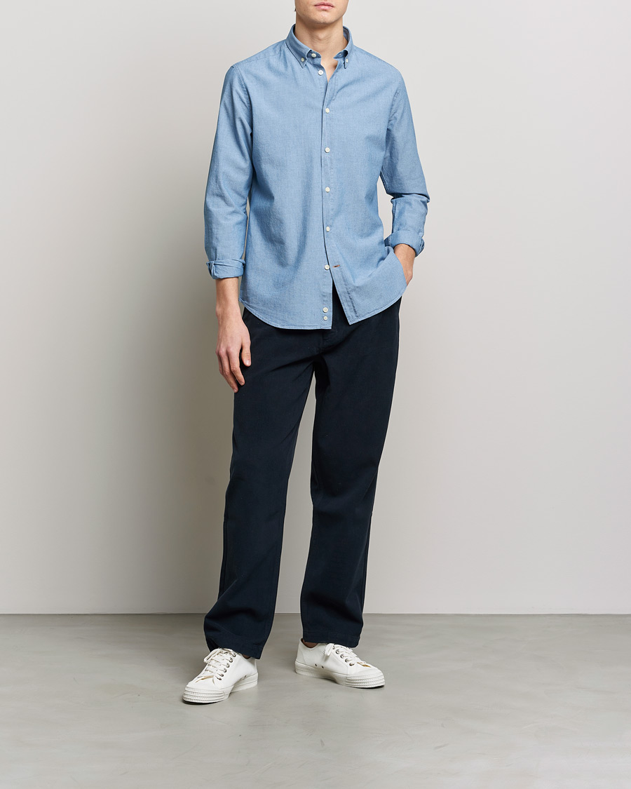 Hombres | Camisas | Morris | John Chambray Button Down Shirt Light Blue