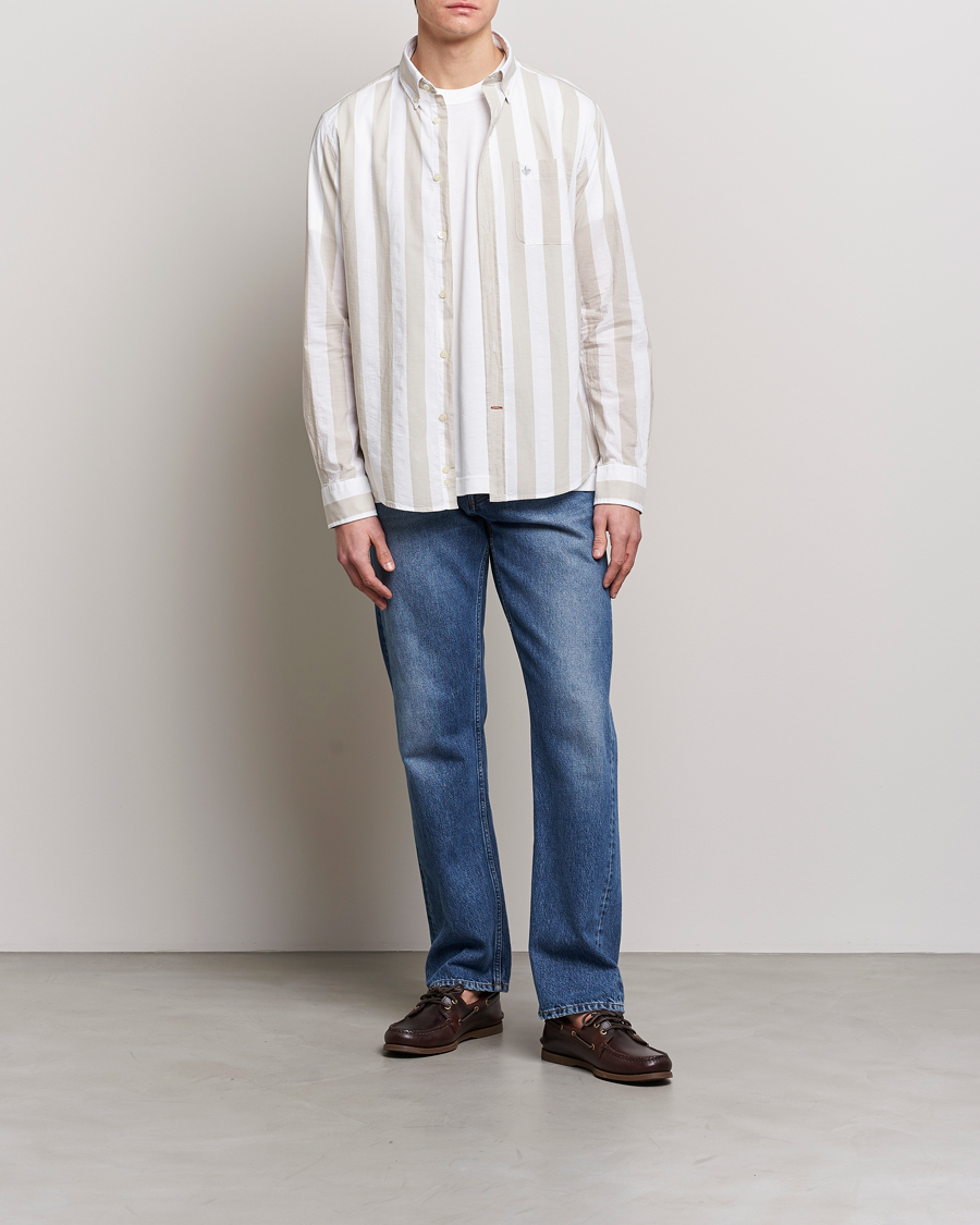 Hombres | Camisas | Morris | Cotton Blockstripe Button Down Shirt Khaki/White