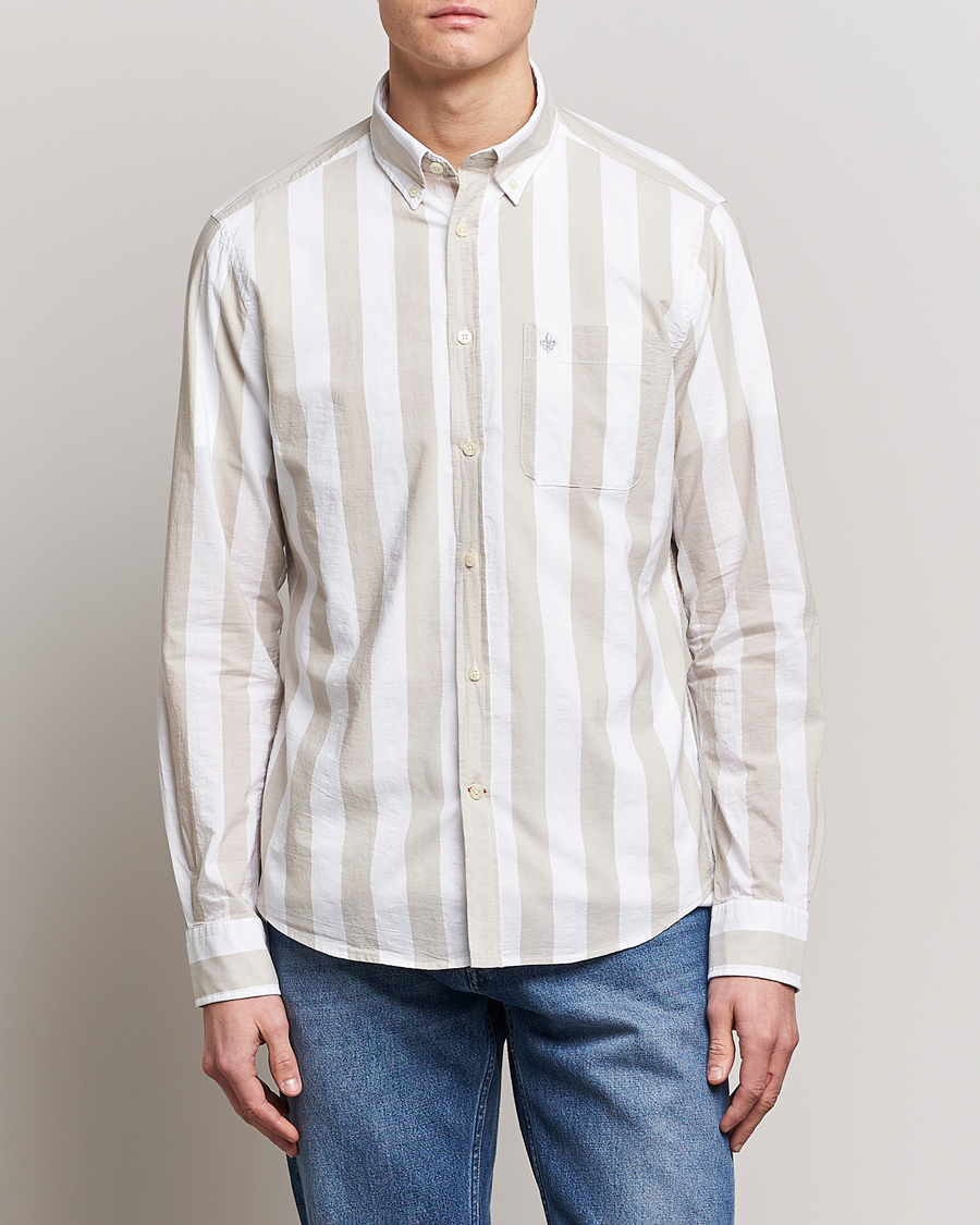 Hombres | Camisas | Morris | Cotton Blockstripe Button Down Shirt Khaki/White