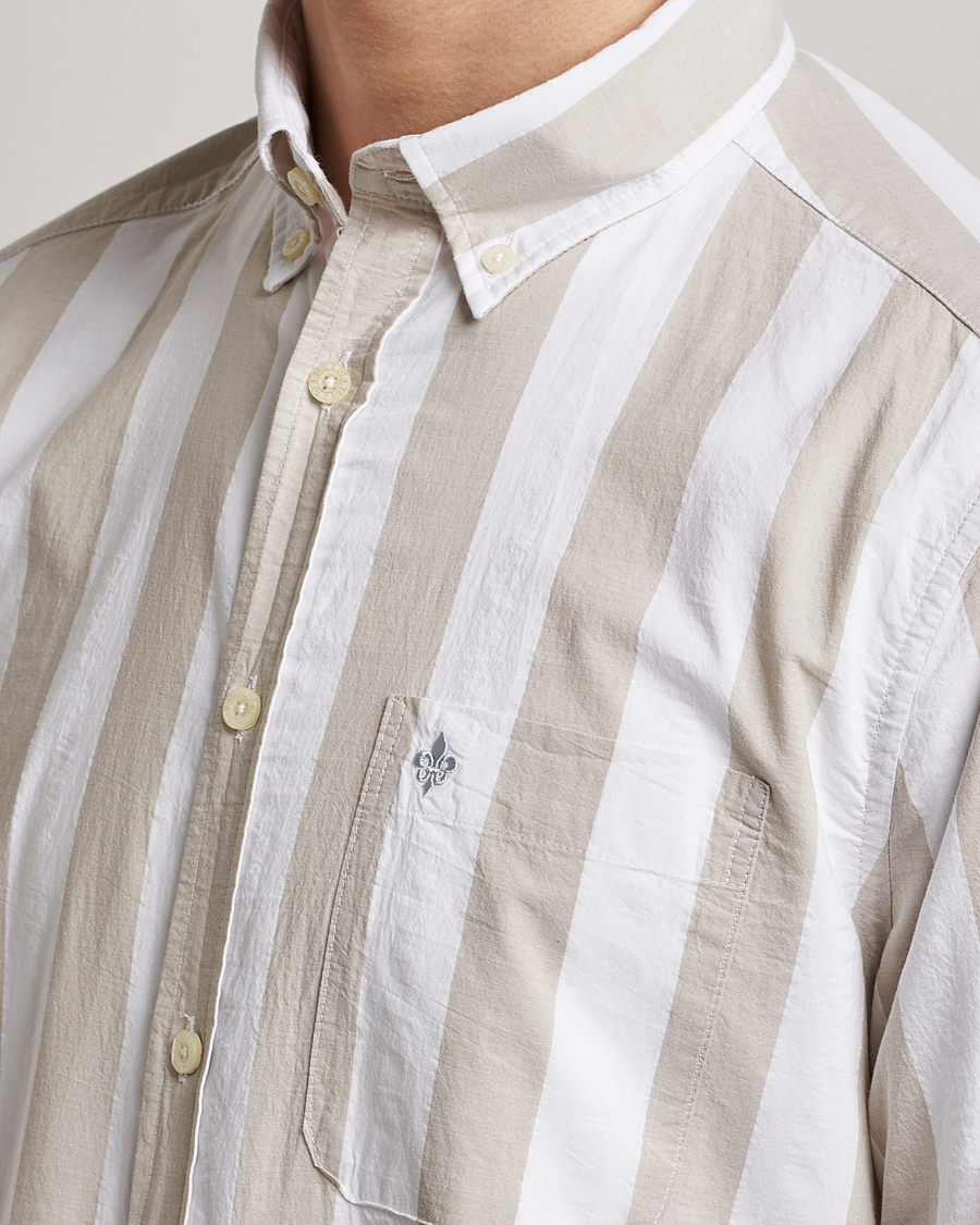 Hombres | Camisas | Morris | Cotton Blockstripe Button Down Shirt Khaki/White