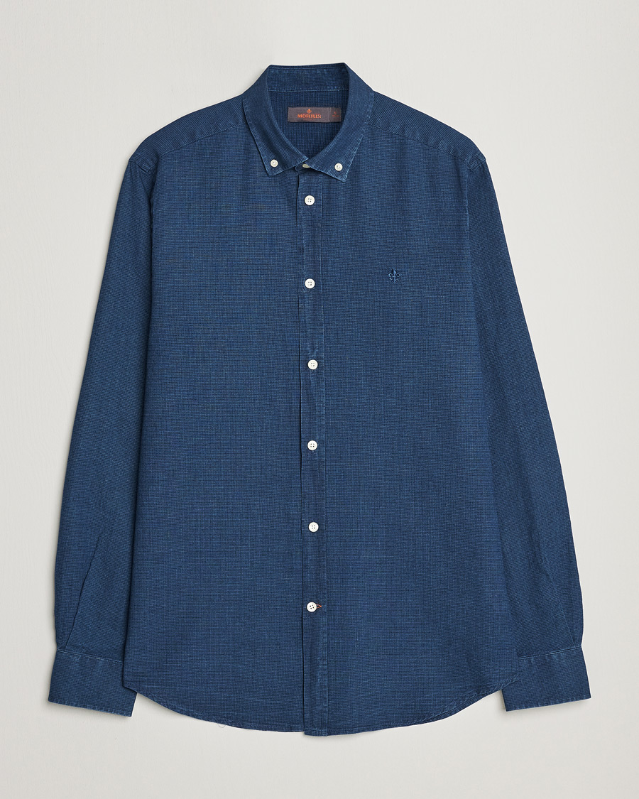 Hombres | Camisas | Morris | Cotton /Linen Indigo Button Down Shirt Dark Blue