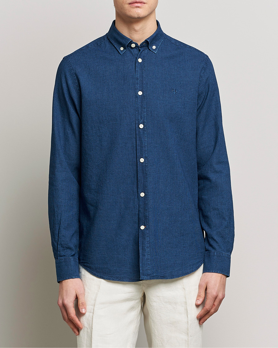 Hombres | Camisas | Morris | Cotton /Linen Indigo Button Down Shirt Dark Blue