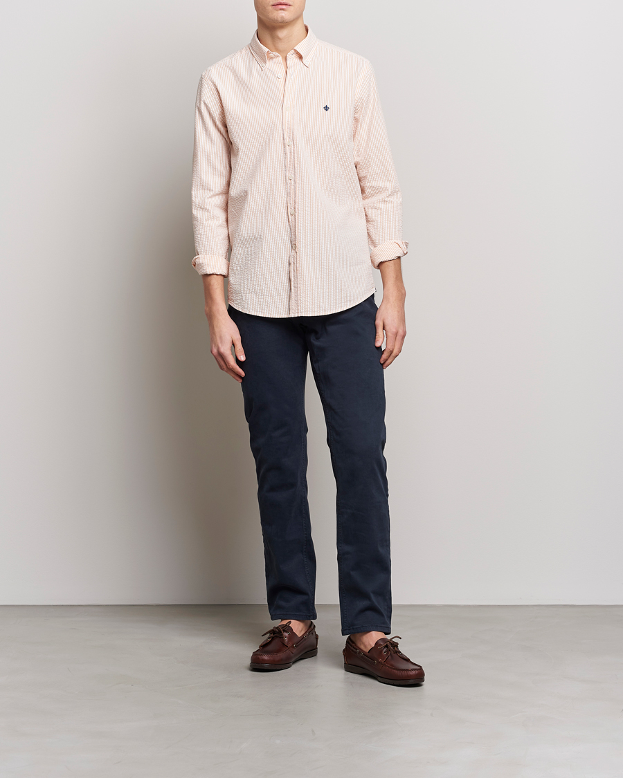 Hombres | Camisas | Morris | Seersucker Button Down Shirt Orange/White