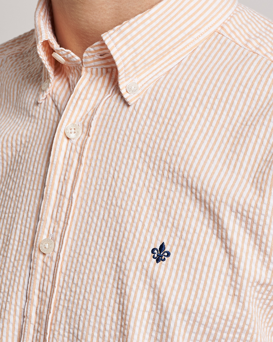Hombres | Camisas | Morris | Seersucker Button Down Shirt Orange/White