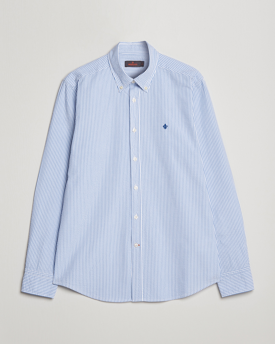 Hombres | Camisas | Morris | Seersucker Button Down Shirt Light Blue/White