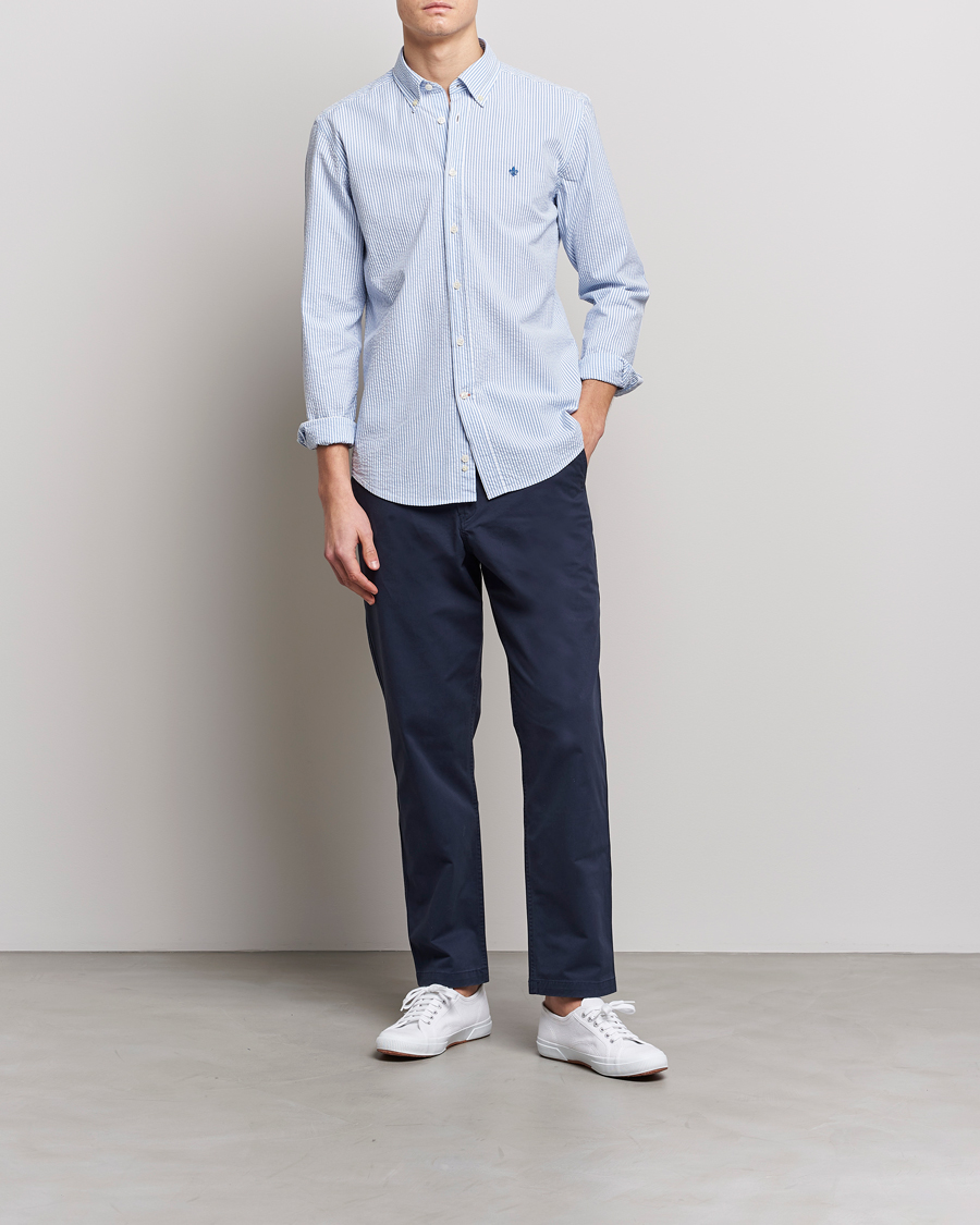 Hombres | Camisas | Morris | Seersucker Button Down Shirt Light Blue/White
