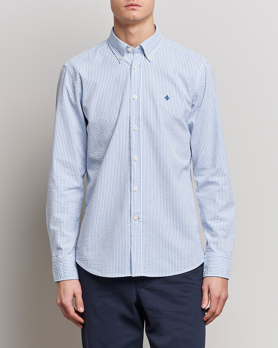 Hombres | Camisas | Morris | Seersucker Button Down Shirt Light Blue/White
