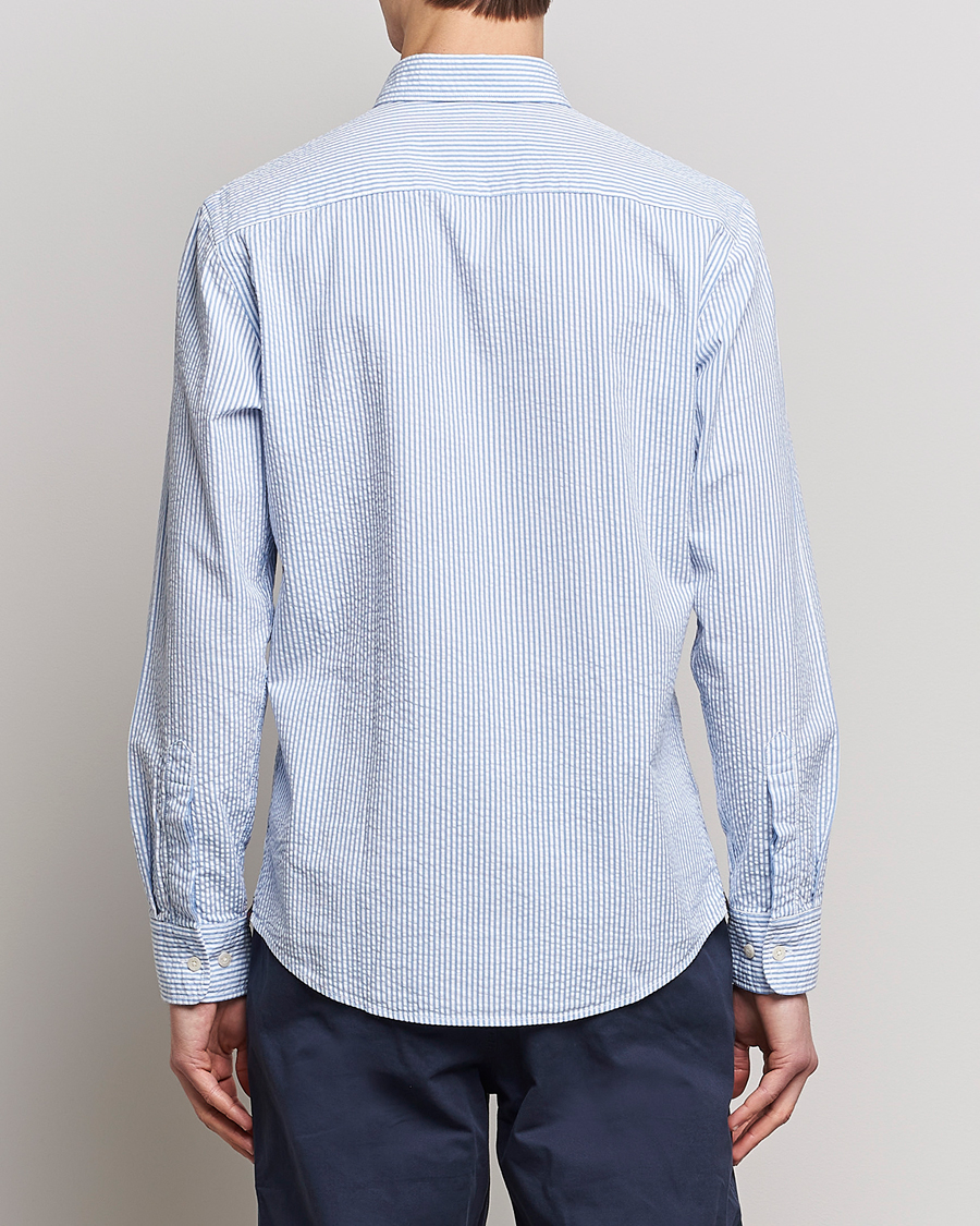 Hombres | Camisas | Morris | Seersucker Button Down Shirt Light Blue/White