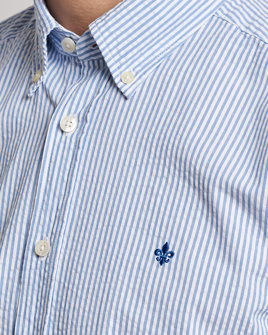 Hombres | Camisas | Morris | Seersucker Button Down Shirt Light Blue/White