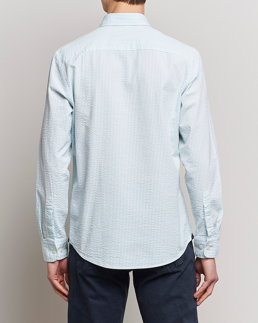 Hombres | Camisas | Morris | Seersucker Button Down Shirt Aqua/White