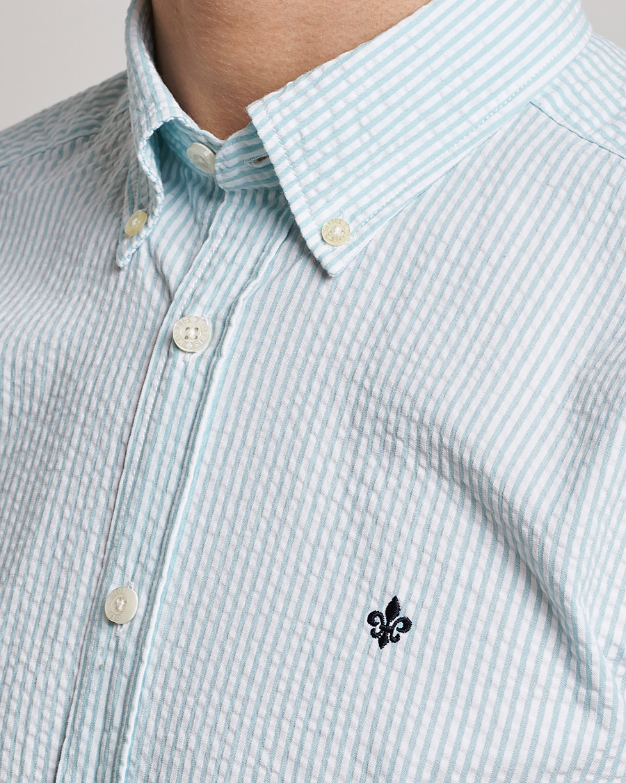 Hombres | Camisas | Morris | Seersucker Button Down Shirt Aqua/White