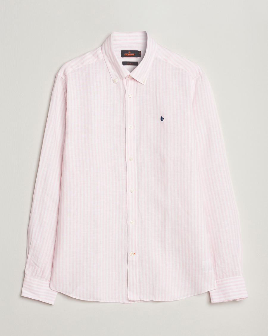 Hombres | Camisas | Morris | Douglas Linen Button Down Striped Shirt Pink/White