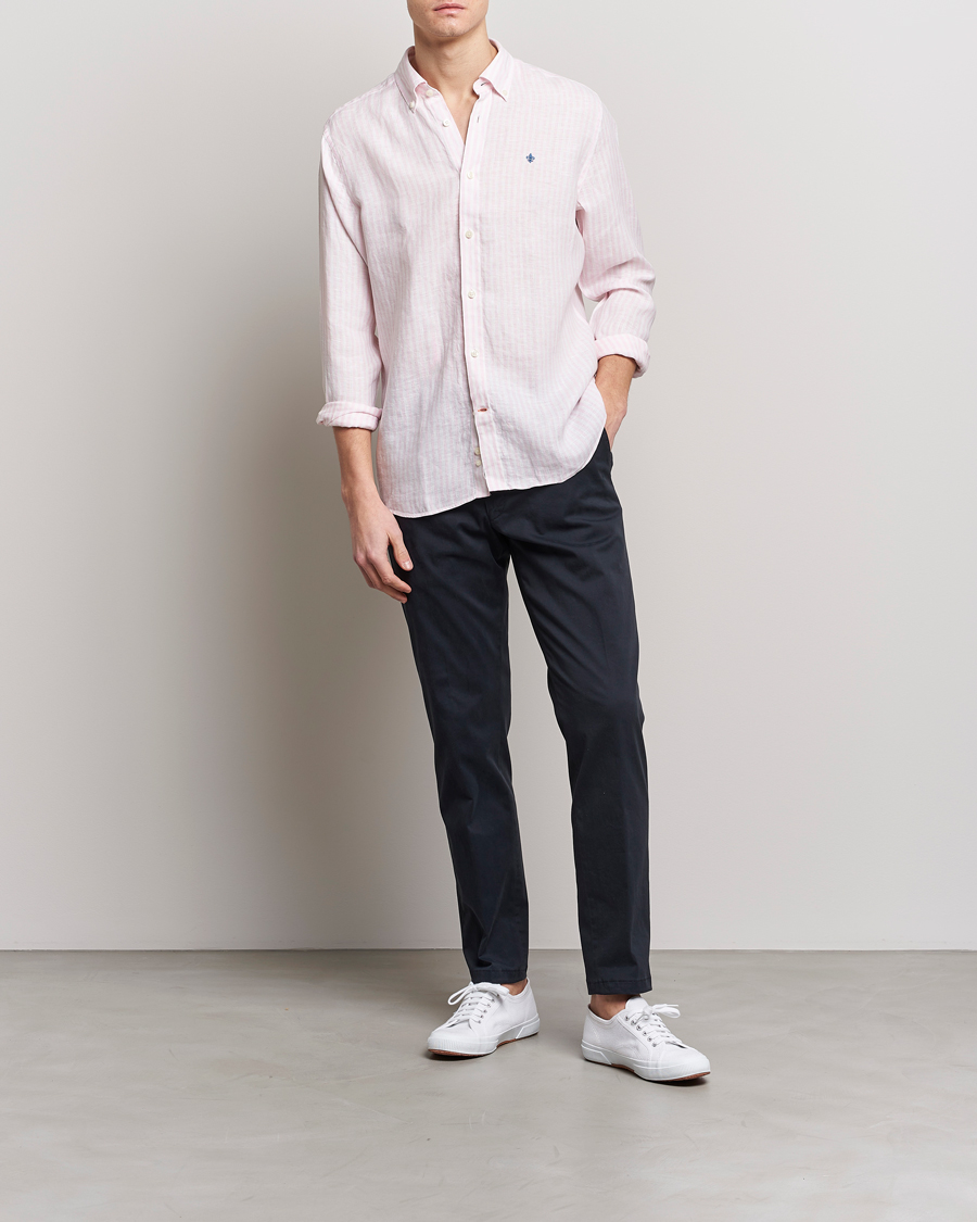 Hombres | Camisas | Morris | Douglas Linen Button Down Striped Shirt Pink/White