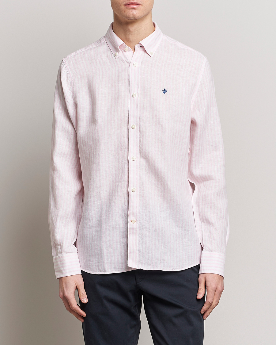 Hombres | Camisas | Morris | Douglas Linen Button Down Striped Shirt Pink/White