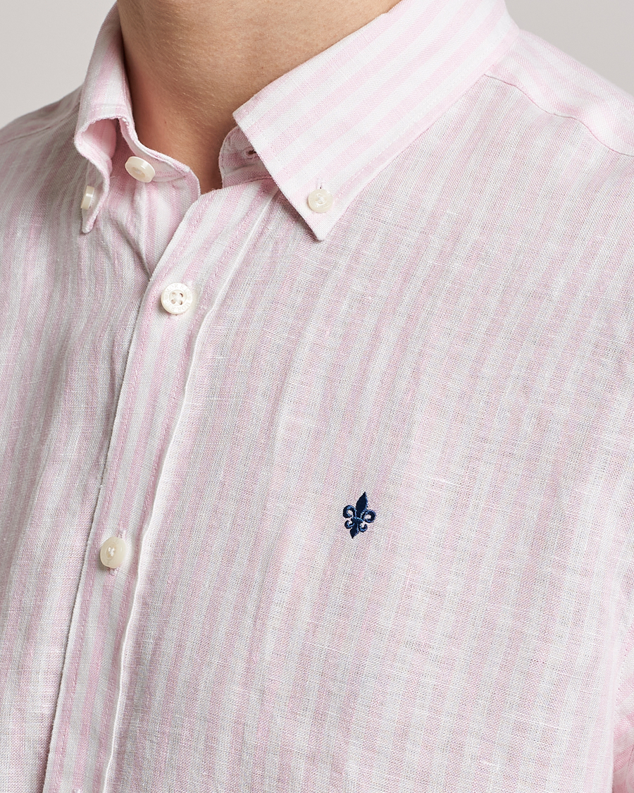 Hombres | Camisas | Morris | Douglas Linen Button Down Striped Shirt Pink/White