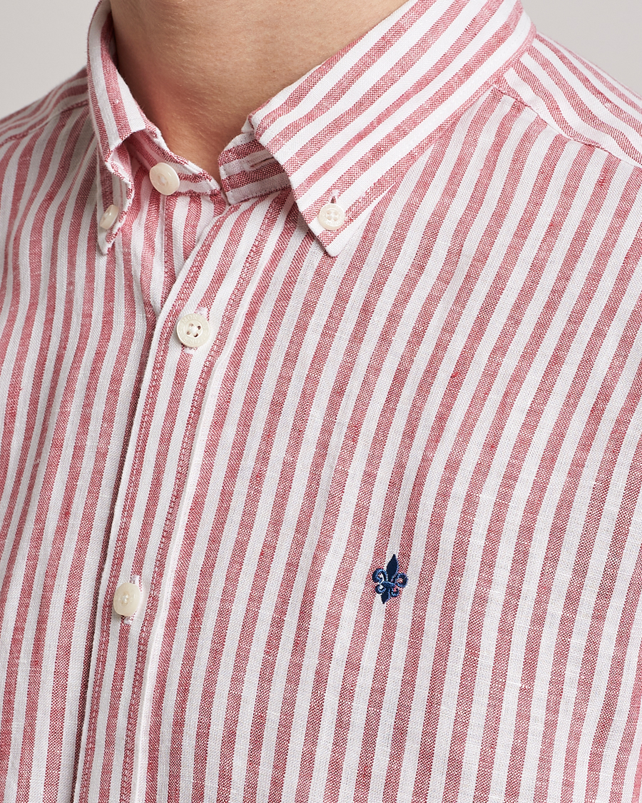 Hombres | Camisas | Morris | Douglas Linen Button Down Striped Shirt Orange/White