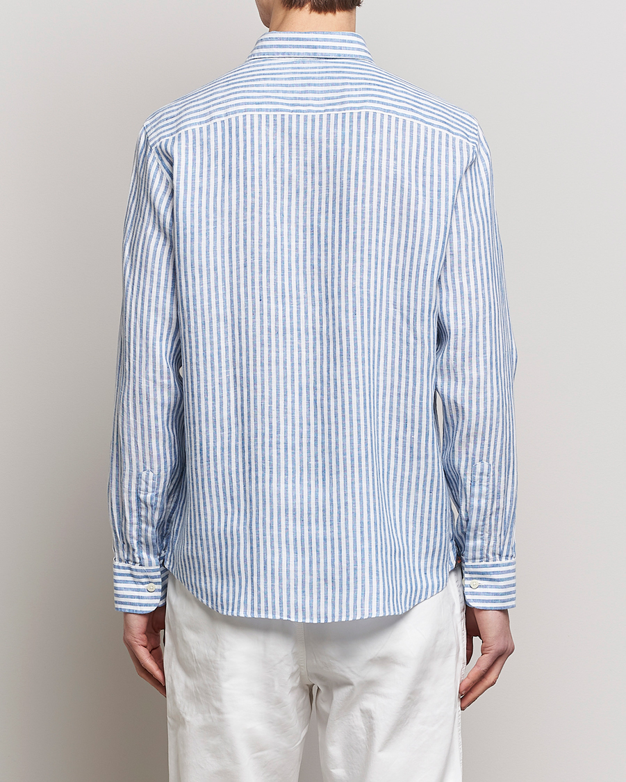 Hombres | Camisas | Morris | Douglas Linen Button Down Striped Shirt Navy/White
