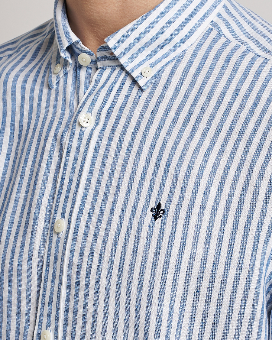 Hombres | Camisas | Morris | Douglas Linen Button Down Striped Shirt Navy/White