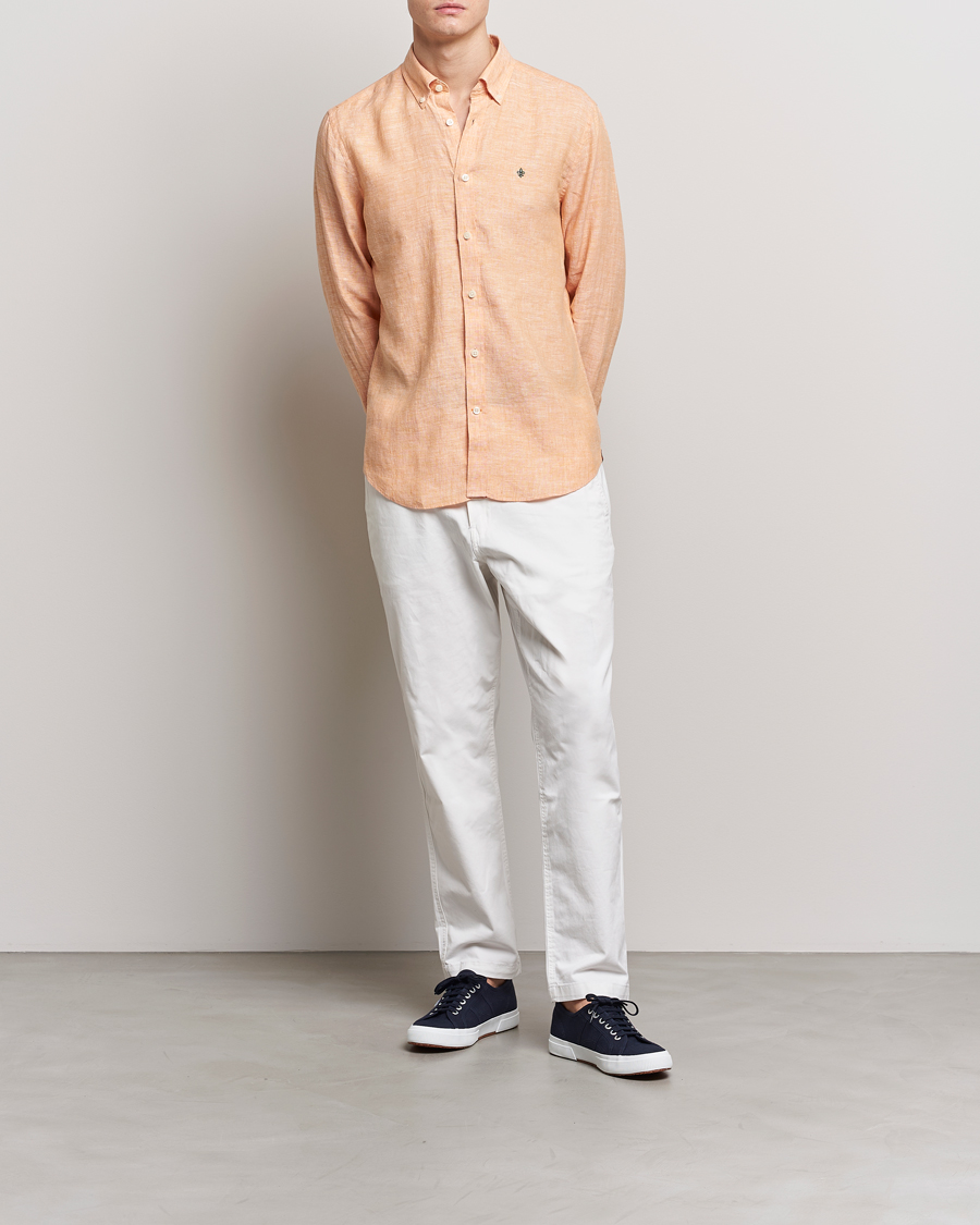 Hombres | Camisas | Morris | Douglas Button Down Linen Shirt Orange