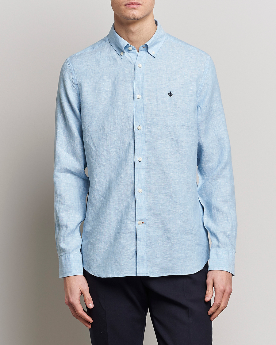 Hombres | Camisas de lino | Morris | Douglas Linen Button Down Shirt Light Blue