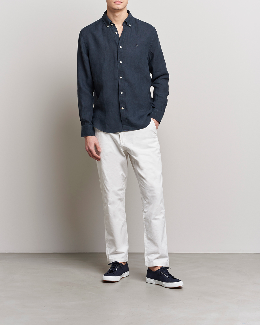 Hombres | Camisas | Morris | Douglas Button Down Linen Shirt Navy