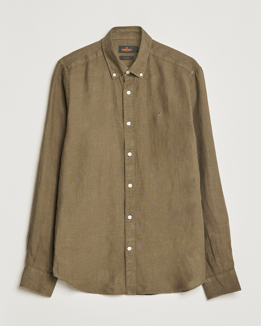 Hombres | Camisas | Morris | Douglas Linen Button Down Shirt Dark Green