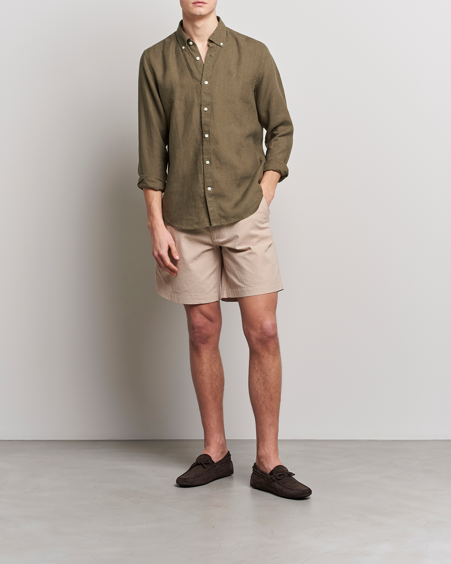 Hombres | Camisas | Morris | Douglas Linen Button Down Shirt Dark Green