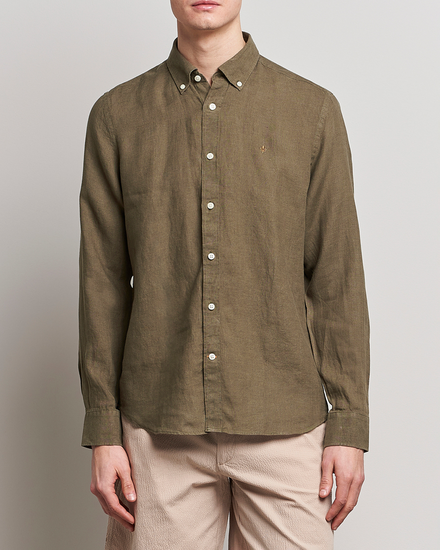 Hombres | Camisas | Morris | Douglas Linen Button Down Shirt Dark Green