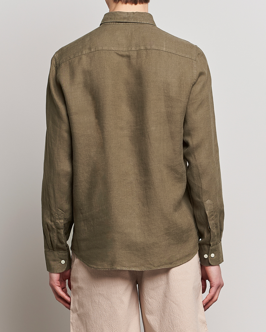 Hombres | Camisas | Morris | Douglas Linen Button Down Shirt Dark Green