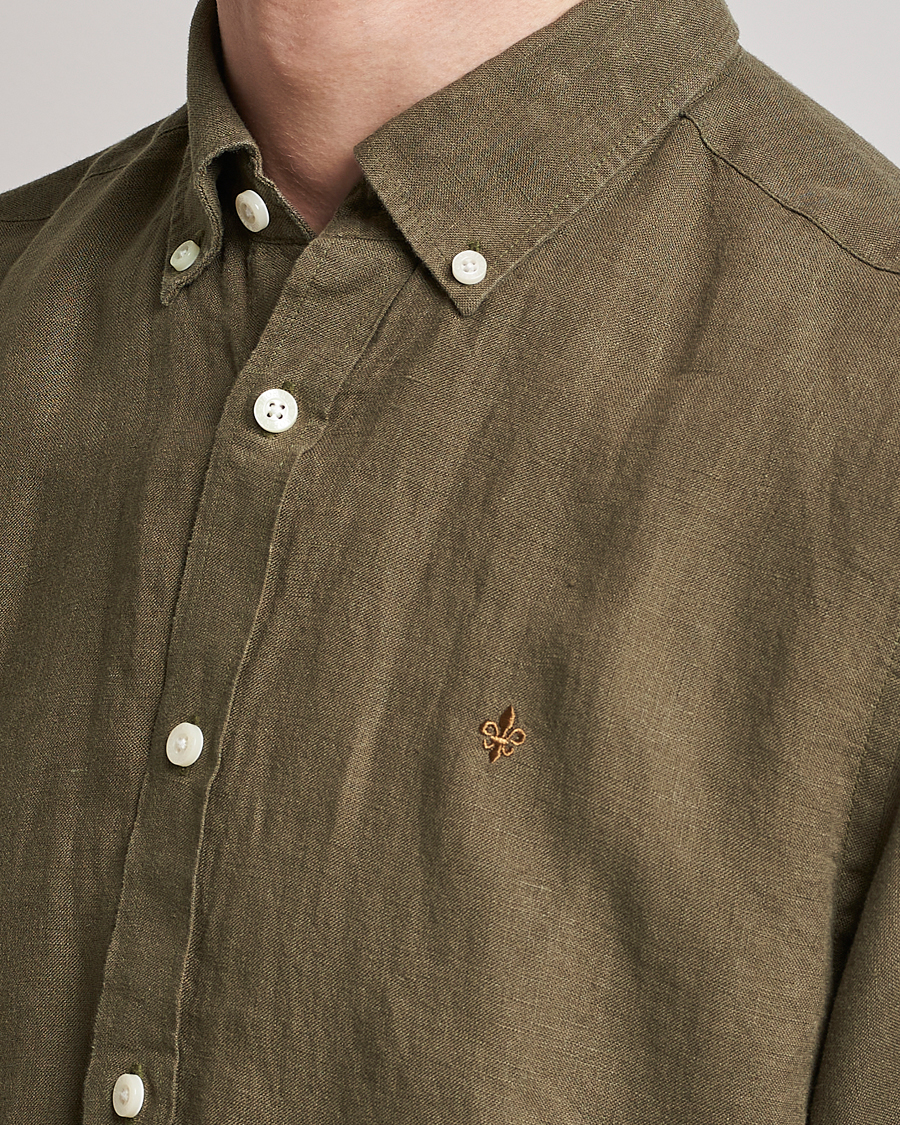Hombres | Camisas | Morris | Douglas Linen Button Down Shirt Dark Green