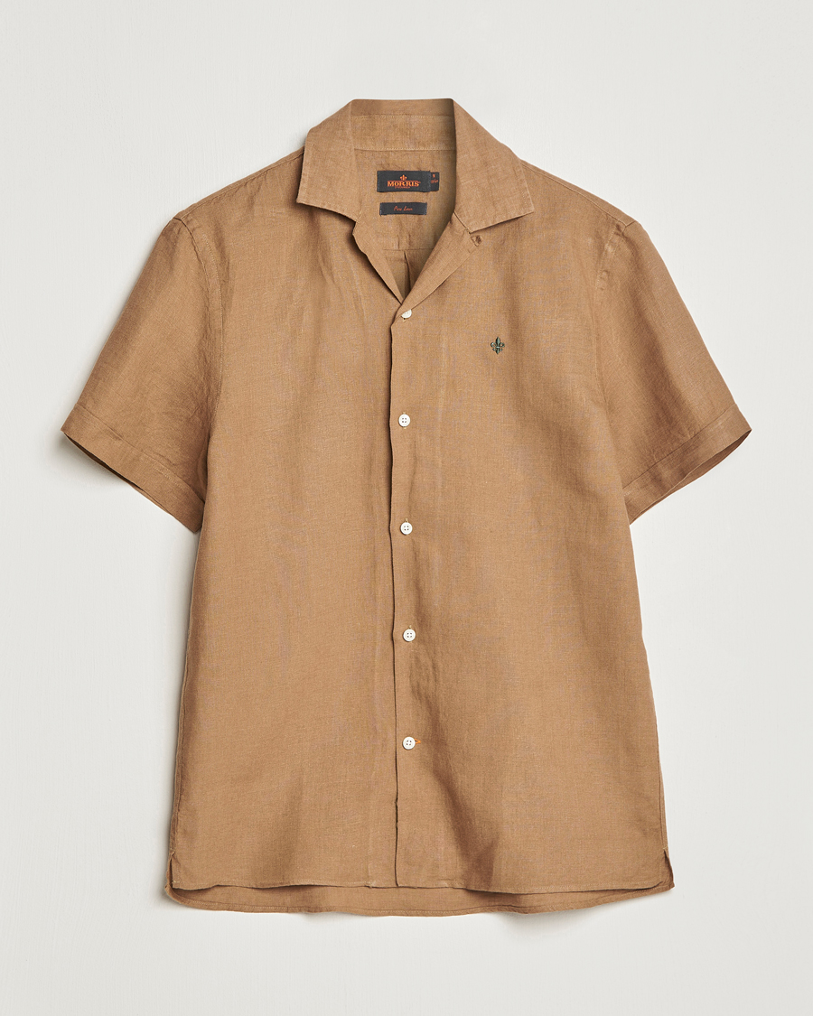Hombres | Camisas | Morris | Douglas Linen Short Sleeve Shirt Khaki Brown