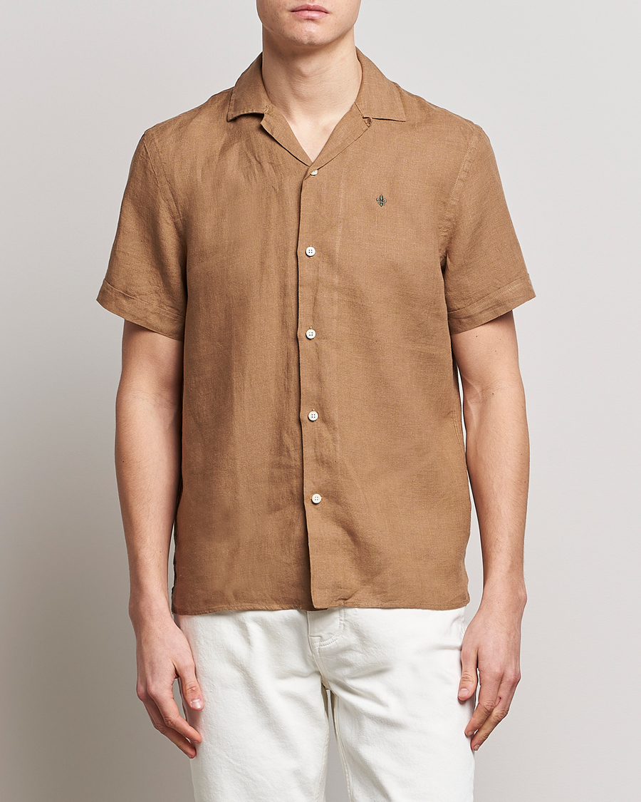 Hombres | Camisas | Morris | Douglas Linen Short Sleeve Shirt Khaki Brown