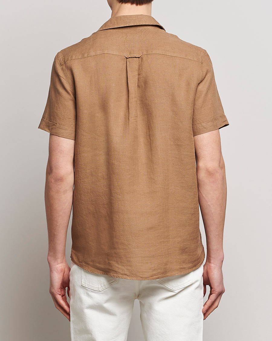 Hombres | Camisas | Morris | Douglas Linen Short Sleeve Shirt Khaki Brown