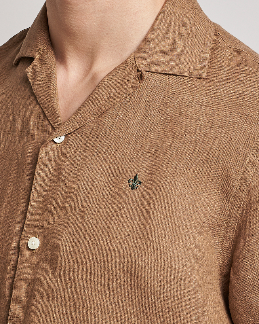 Hombres | Camisas | Morris | Douglas Linen Short Sleeve Shirt Khaki Brown