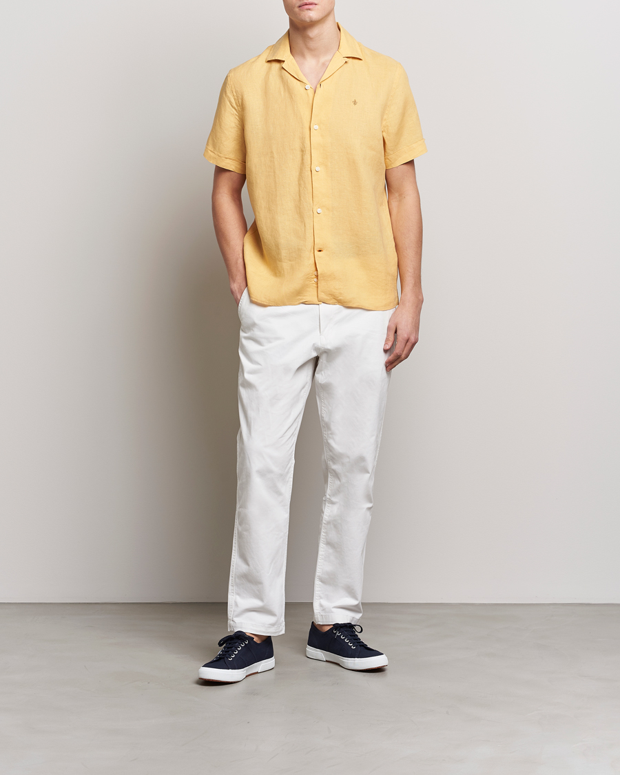 Hombres | Camisas | Morris | Douglas Linen Short Sleeve Shirt Yellow