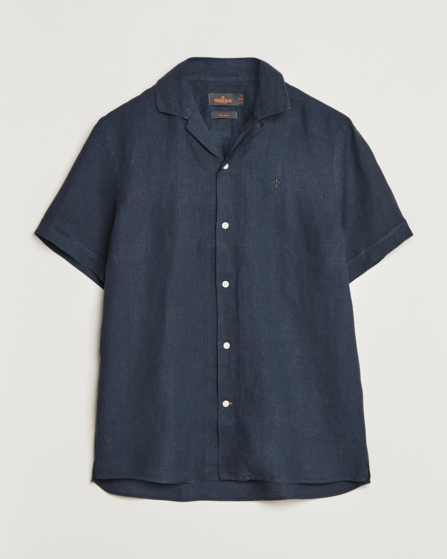 Hombres | Camisas | Morris | Douglas Linen Short Sleeve Shirt Navy