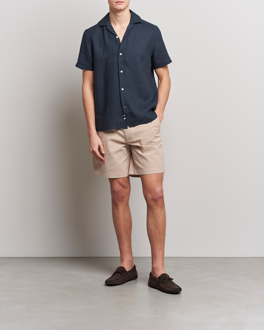 Hombres | Camisas | Morris | Douglas Linen Short Sleeve Shirt Navy