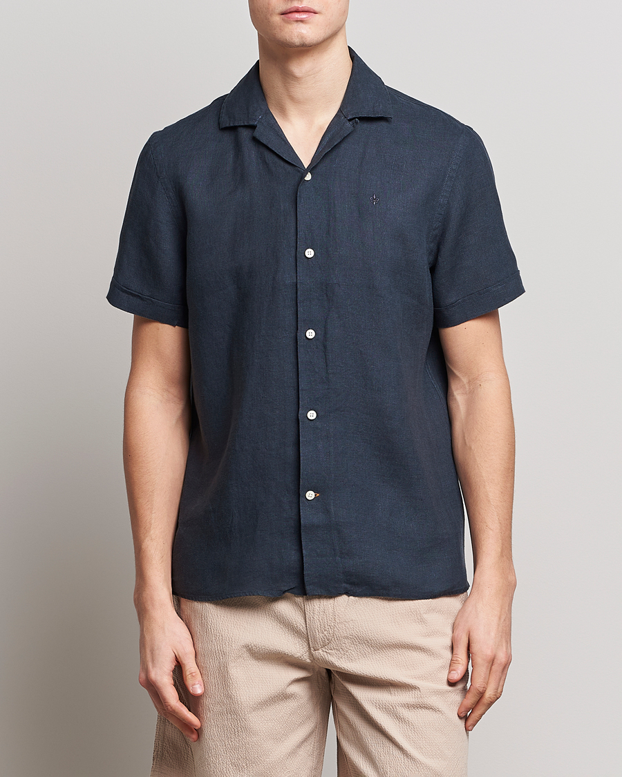 Hombres | Camisas | Morris | Douglas Linen Short Sleeve Shirt Navy