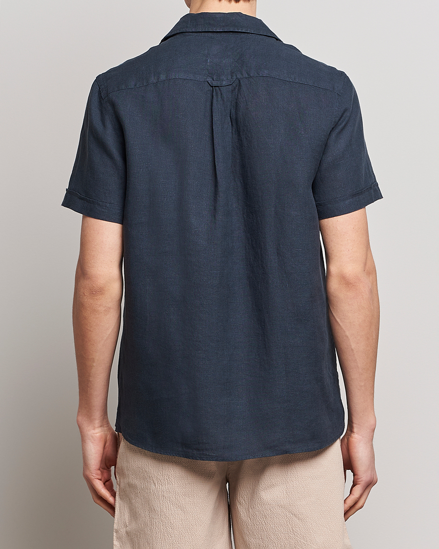 Hombres | Camisas | Morris | Douglas Linen Short Sleeve Shirt Navy