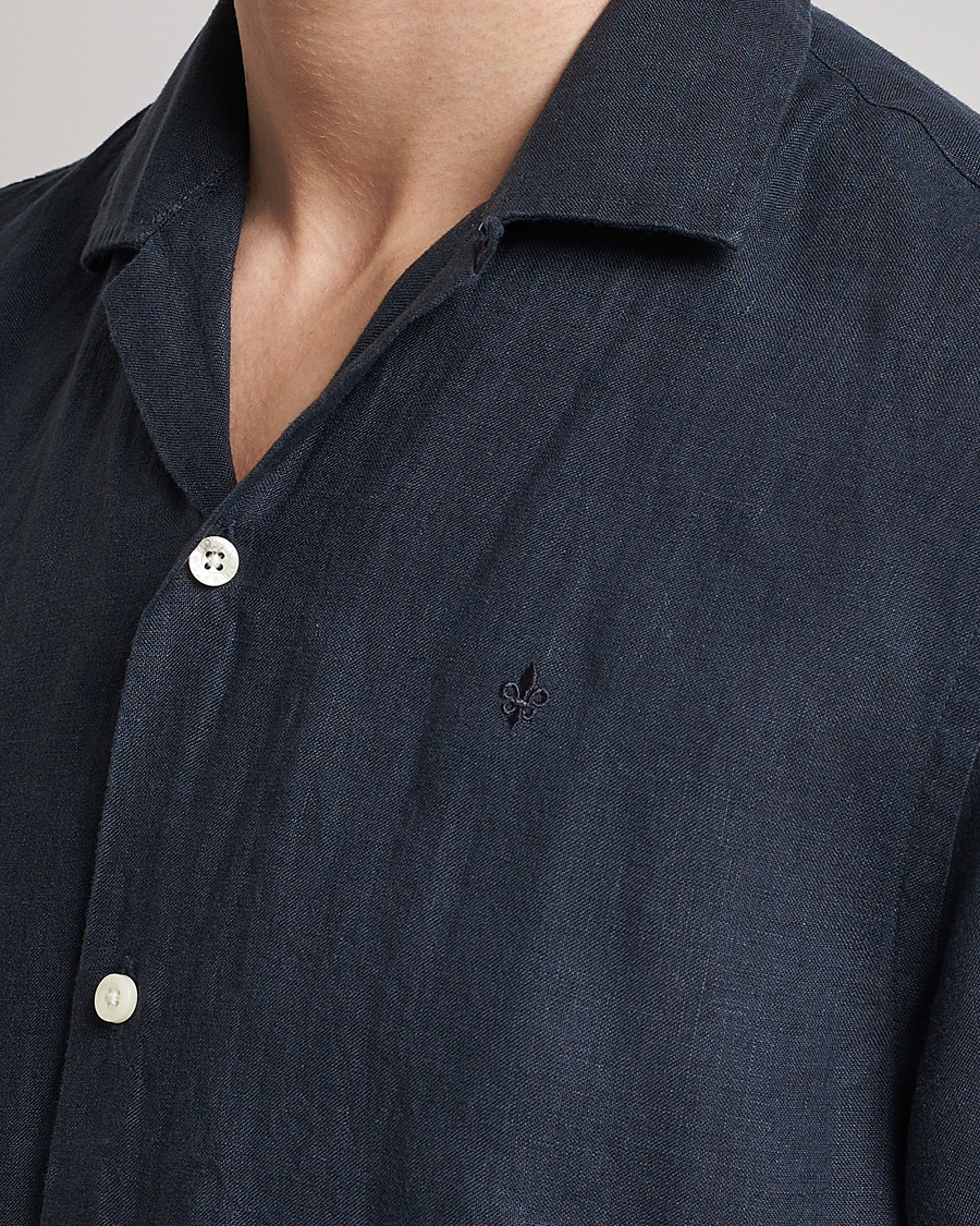 Hombres | Camisas | Morris | Douglas Linen Short Sleeve Shirt Navy