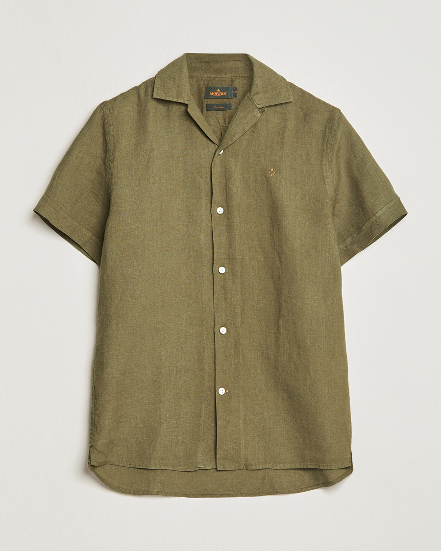 Hombres | Camisas | Morris | Douglas Linen Short Sleeve Shirt Dark Green