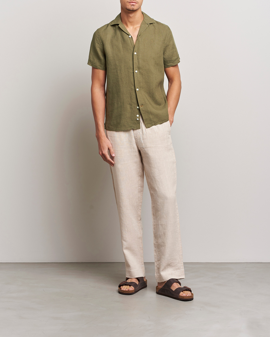 Hombres | Camisas | Morris | Douglas Linen Short Sleeve Shirt Dark Green