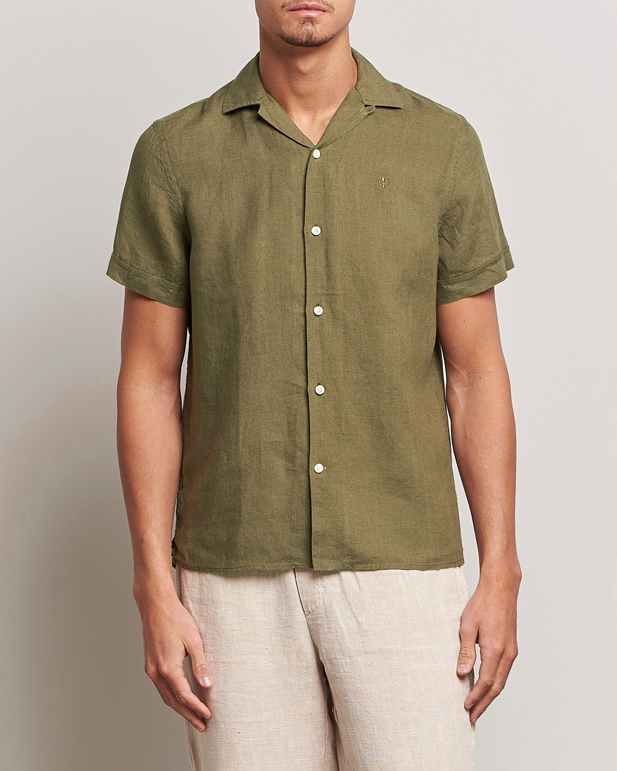 Hombres | Camisas | Morris | Douglas Linen Short Sleeve Shirt Dark Green